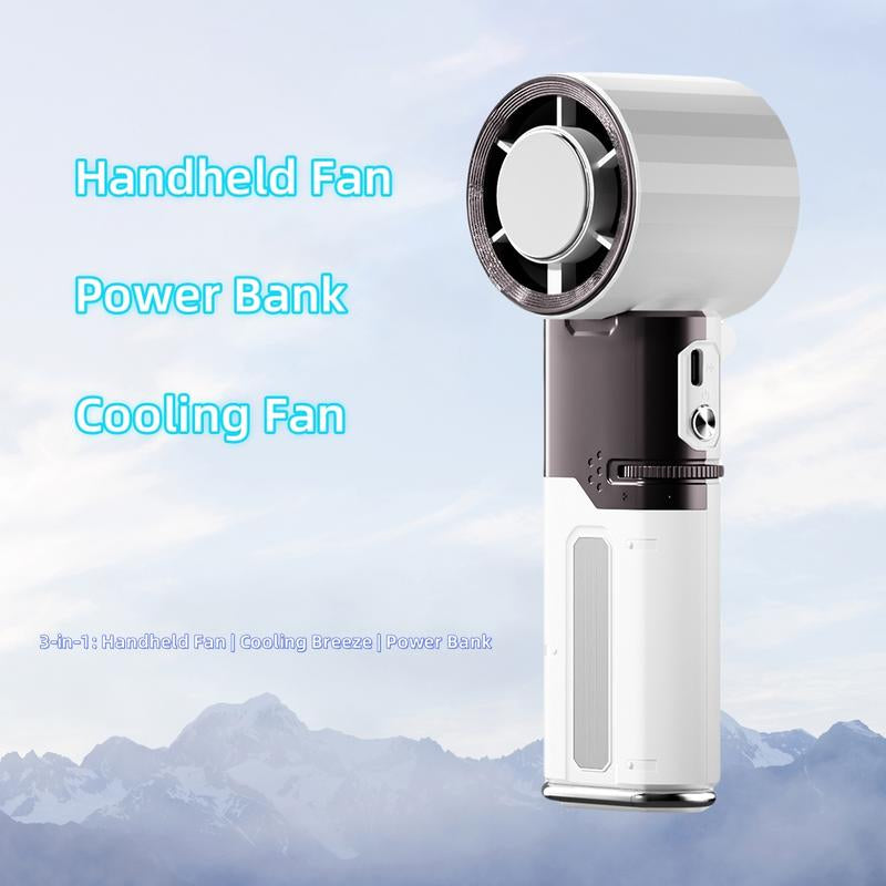 3-In-1 Portable Handheld Fan – High-Speed Cooling, Built-In Charging Cable & Emergency Power Bank – Perfect for Home, Office & Outdoors